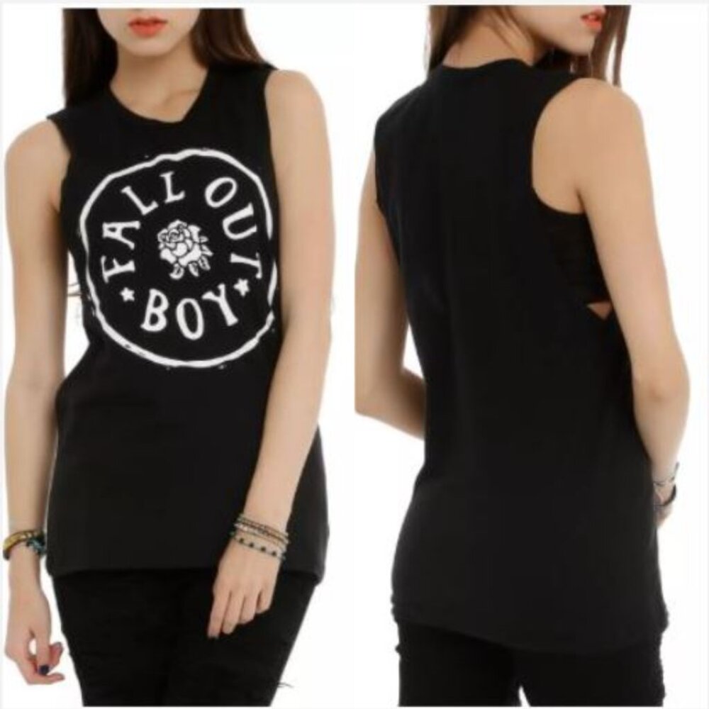 Hot Topic Fall Out Boy | Size Small | Logo Sleeveless Black Muscle Tank Top Emo